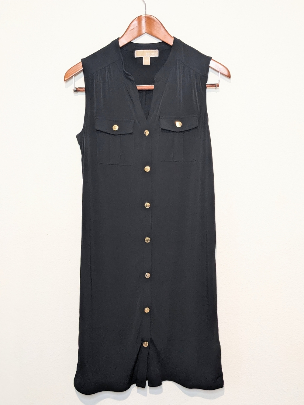 Michael Kors Black Gold Logo Button Mini Dress XS